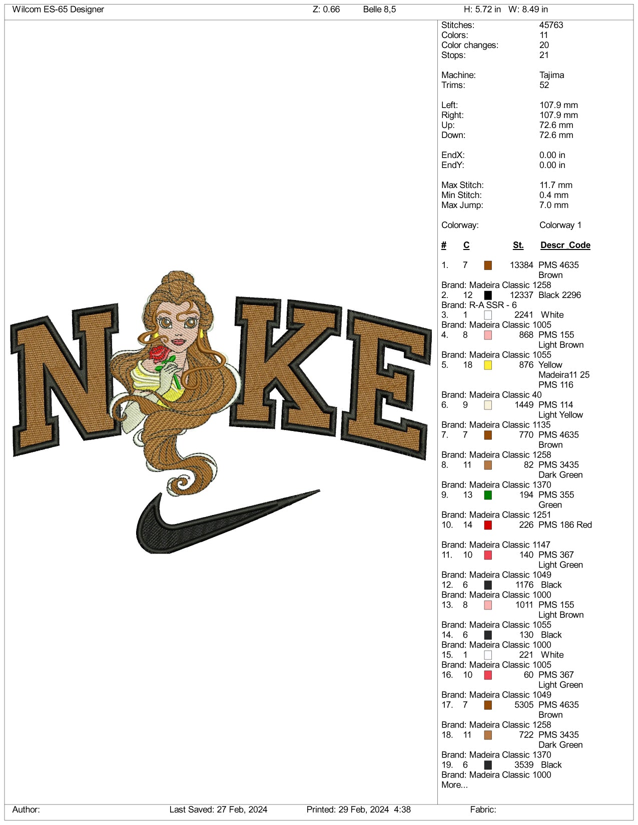 Nike Modern Belle Embroidery Design Files - 3 Size's