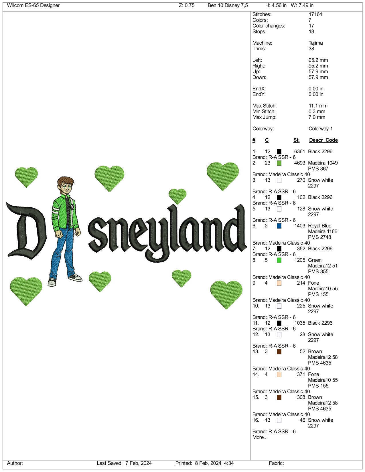 Ben 10 Alien Force Disneyland Embroidery Design Files - 3 Size's