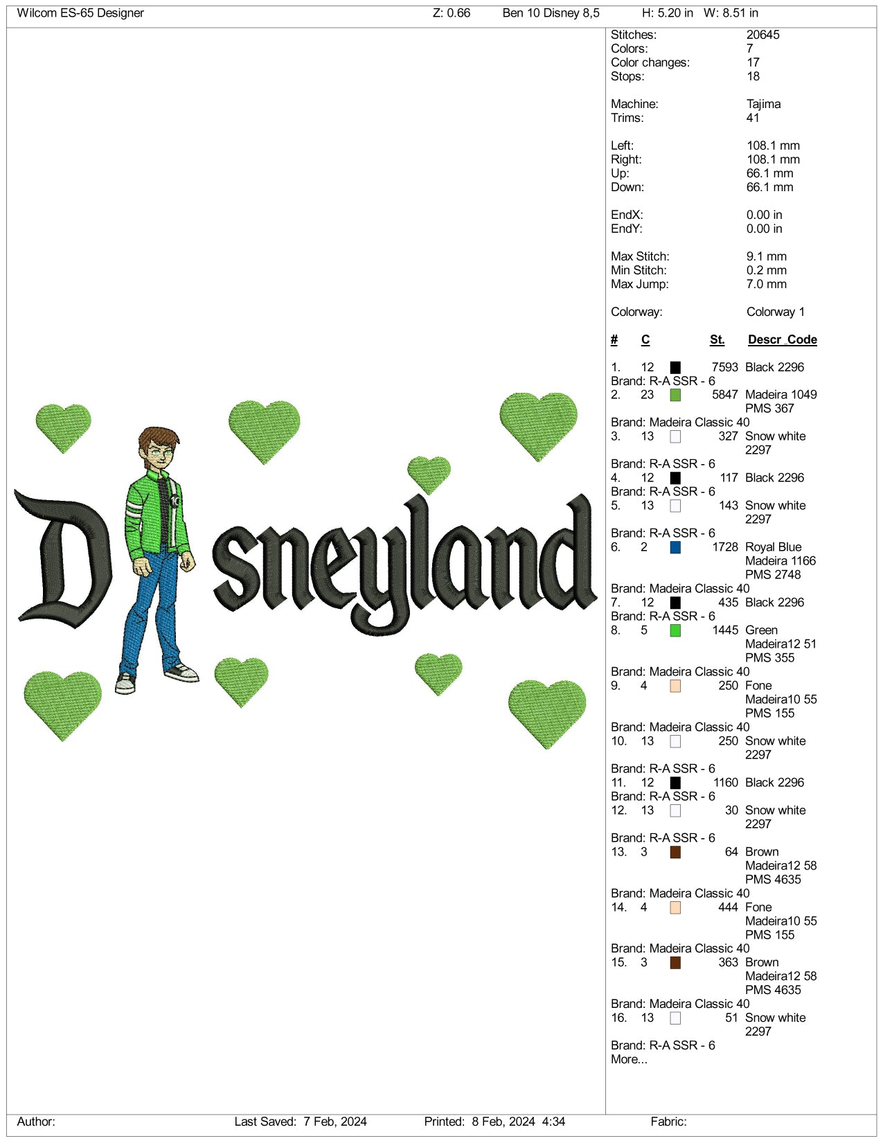 Ben 10 Alien Force Disneyland Embroidery Design Files - 3 Size's