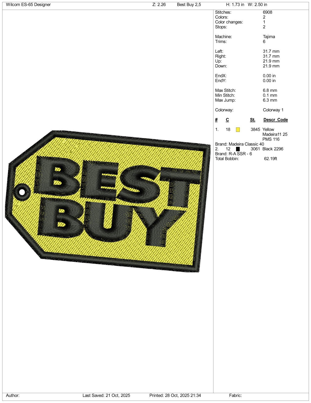 Best Buy Logo Embroidery Design Files - 3 Size's