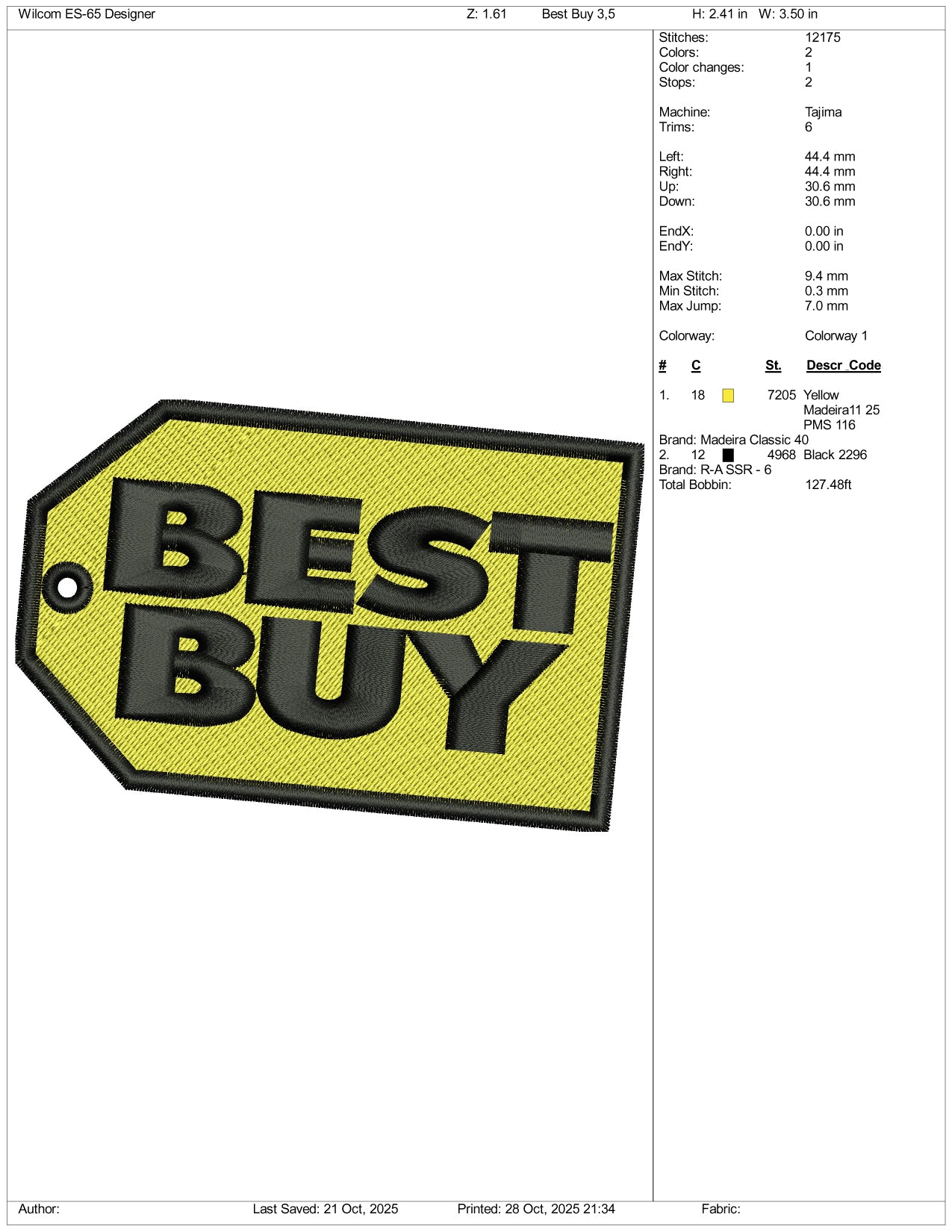 Best Buy Logo Embroidery Design Files - 3 Size's