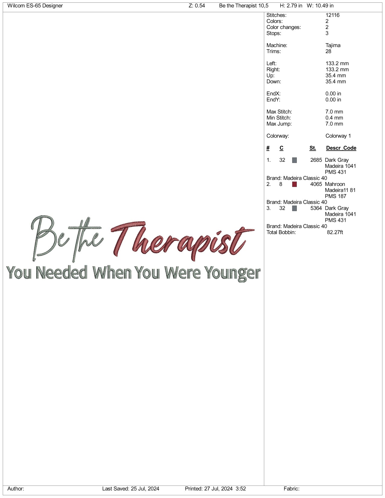 Be the Therapist Embroidery Design Files - 3 Size's