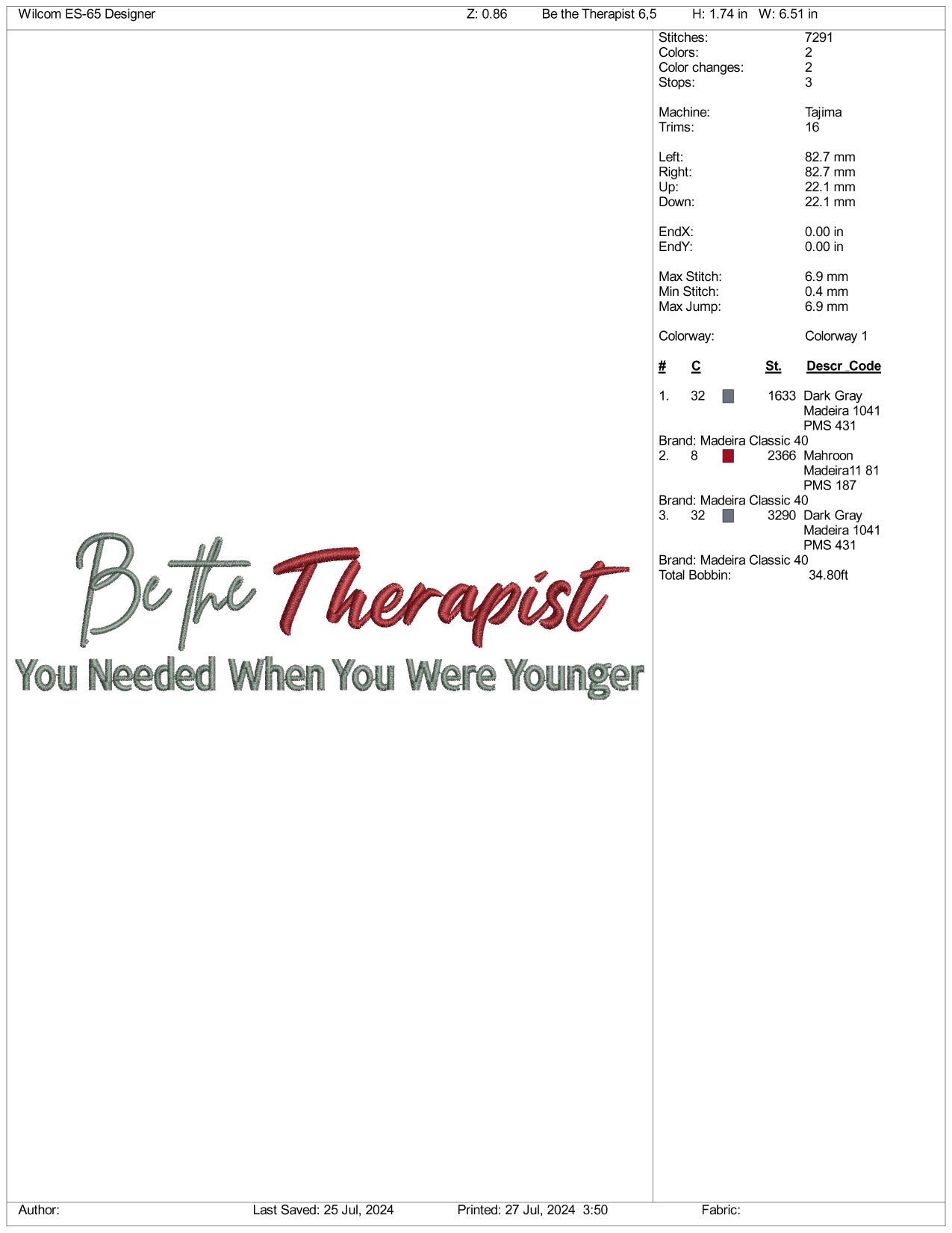 Be the Therapist Embroidery Design Files - 3 Size's