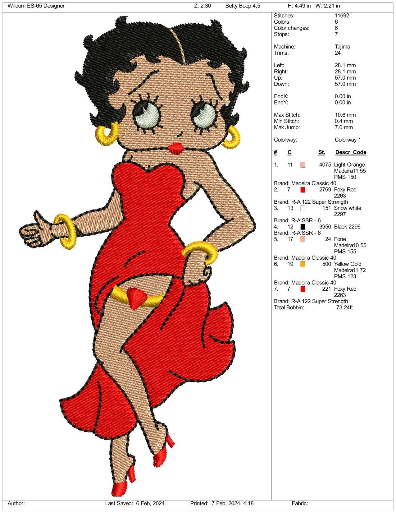 Betty Boop Embroidery Design Files - 3 Size's