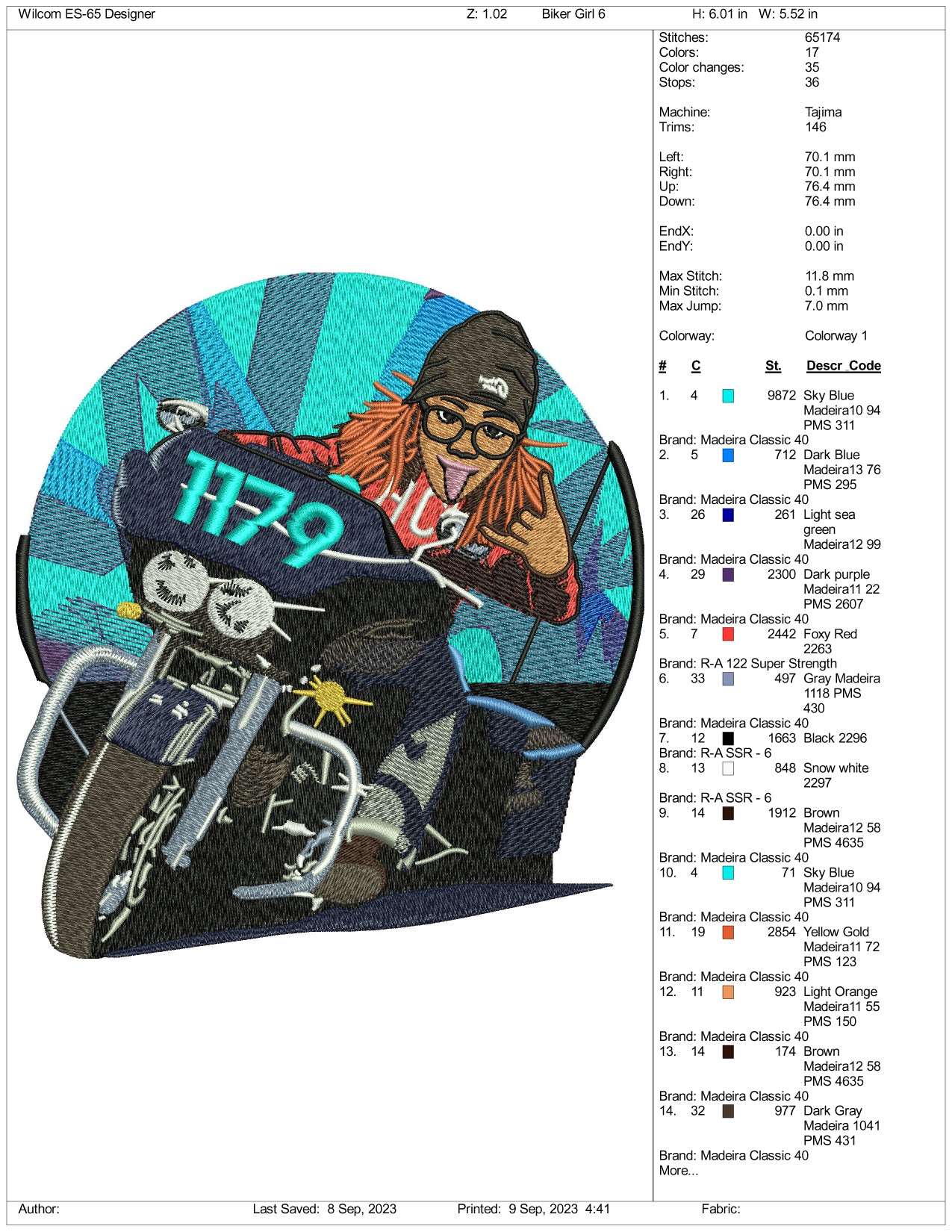 Chill Biker Girl Embroidery Design Files - 3 Size's