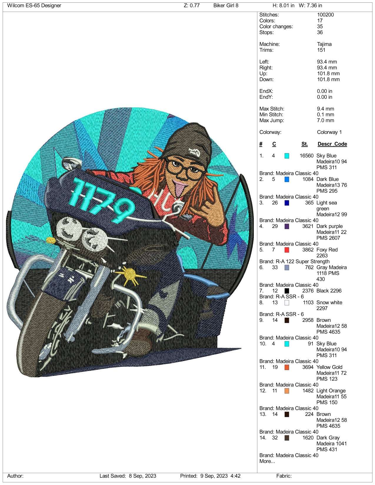 Chill Biker Girl Embroidery Design Files - 3 Size's