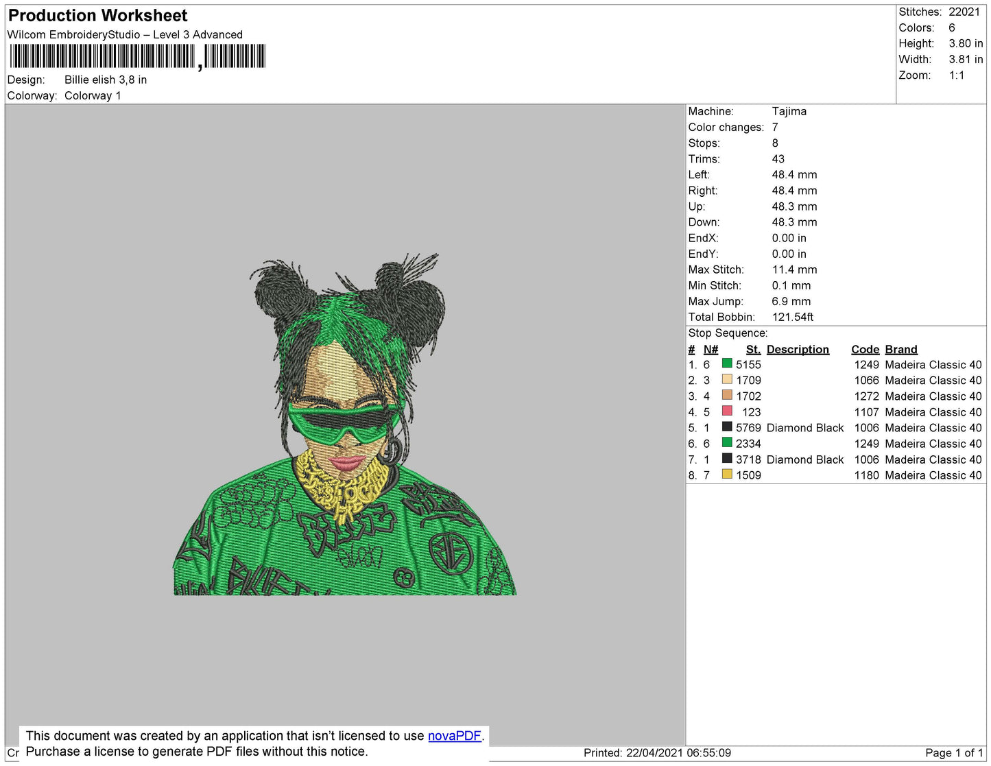 Billie Eilish Embroidery Design Files - 5 Sizes