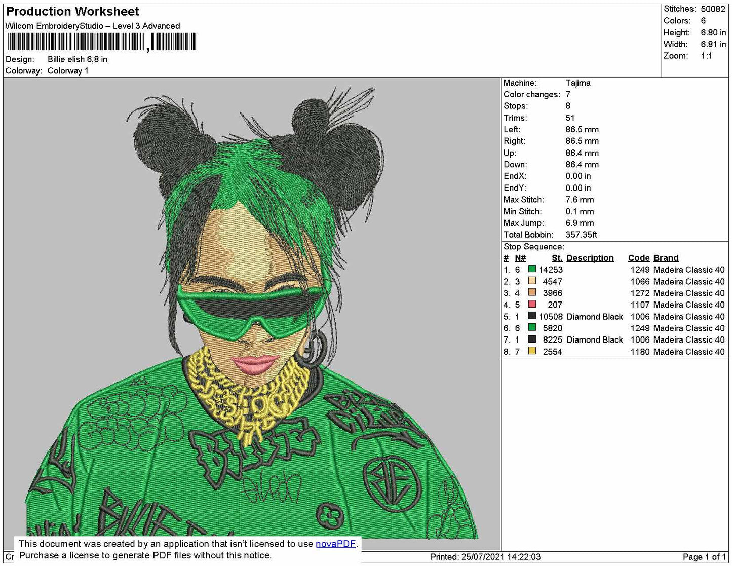 Billie Eilish Embroidery Design Files - 5 Sizes