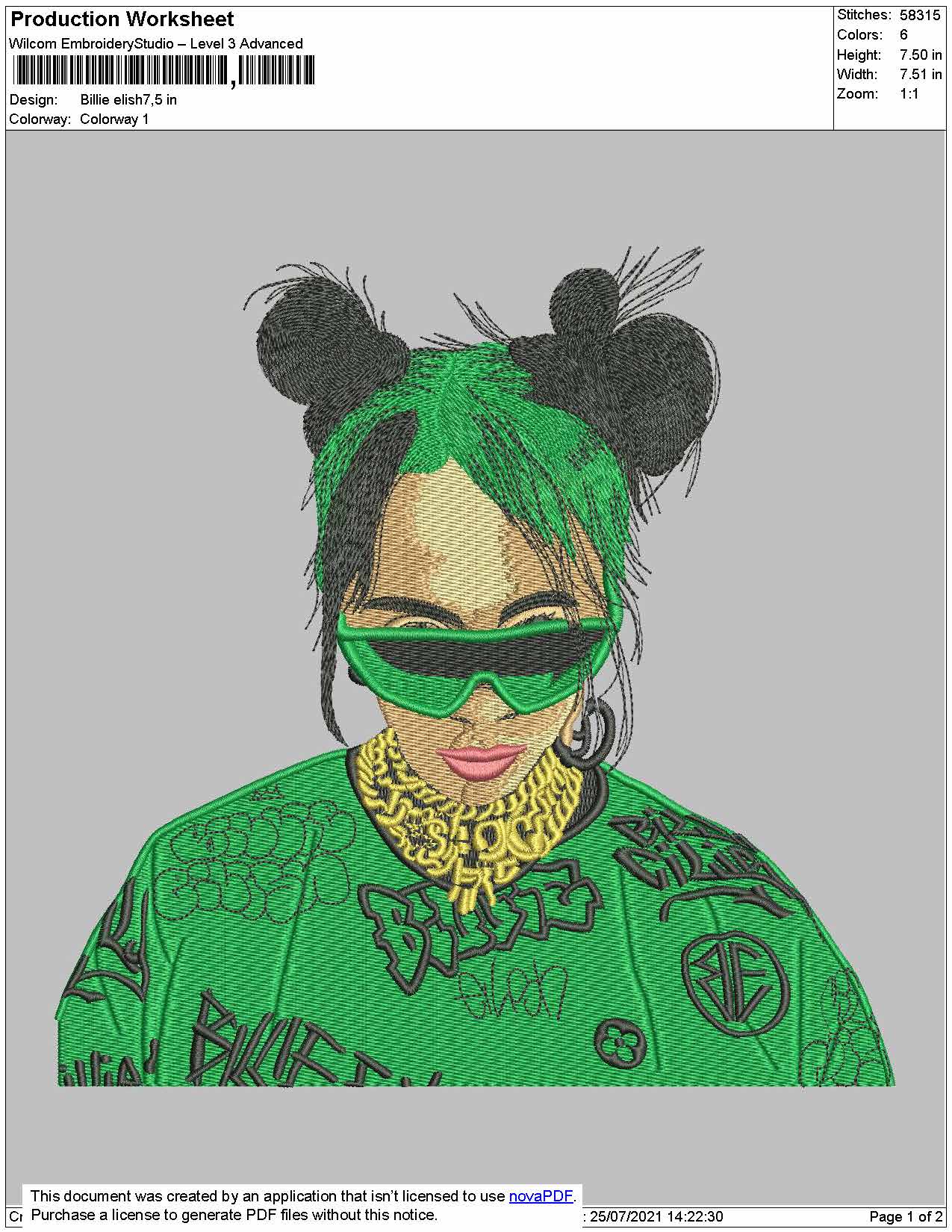 Billie Eilish Embroidery Design Files - 5 Sizes