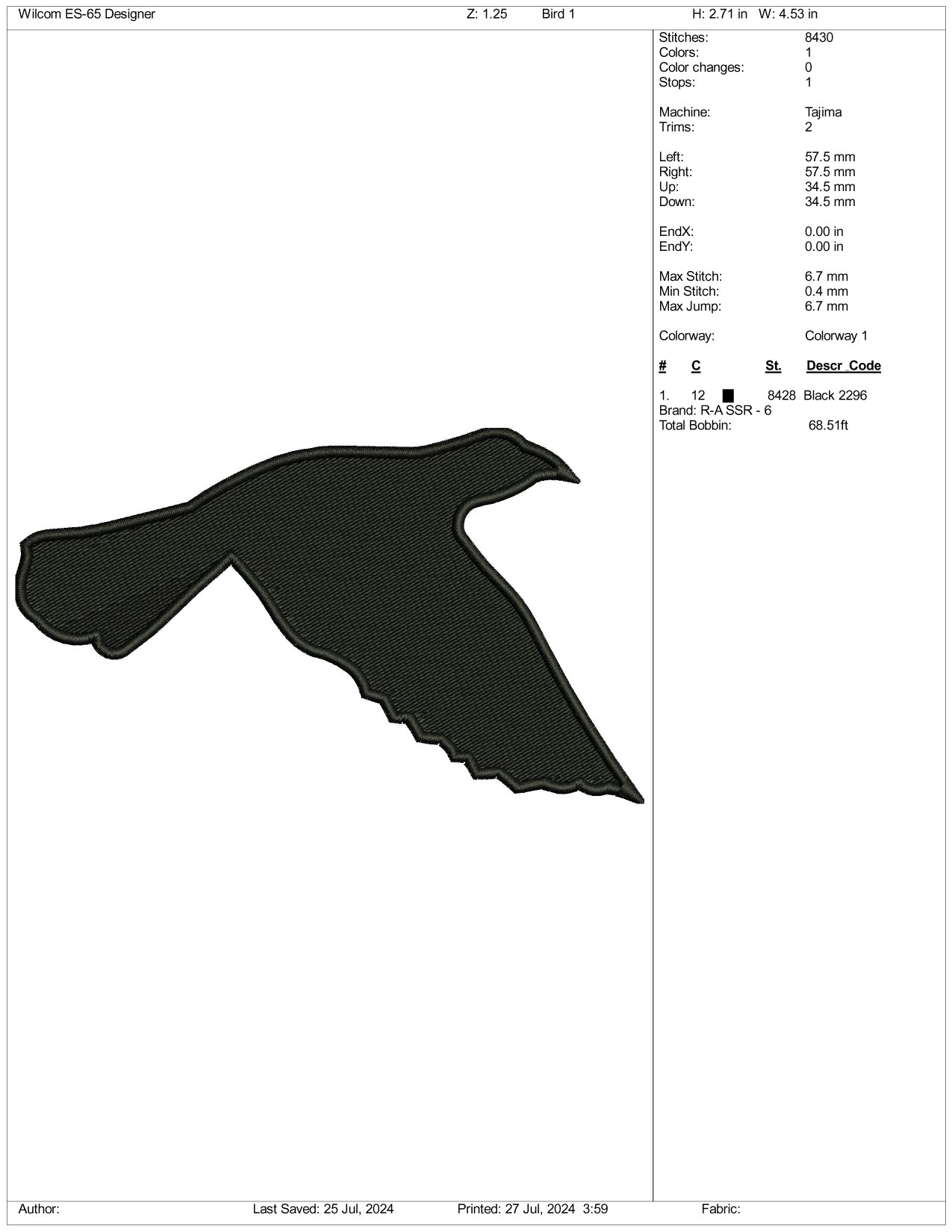 Eurasian Blackbird Embroidery Design Files - 3 Size's