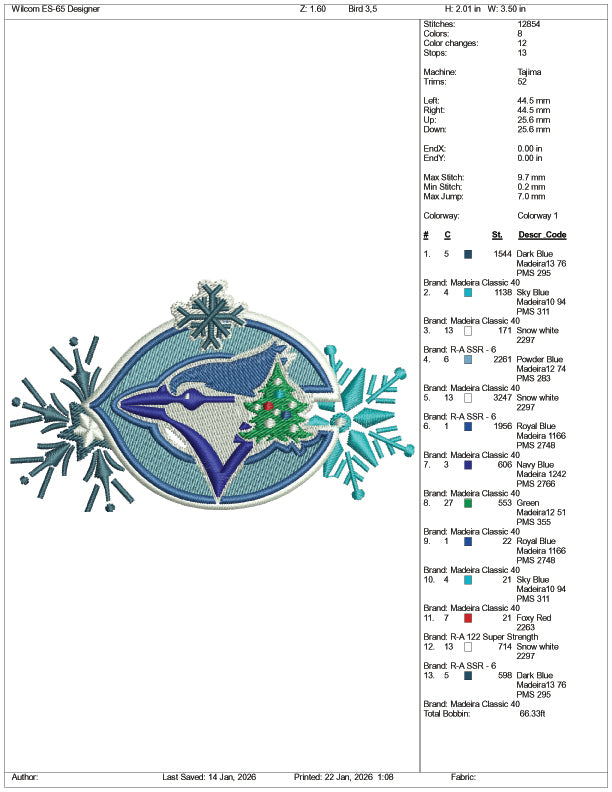 Guthrie High School Blue Jays Embroidery Design Files - 3 Size's