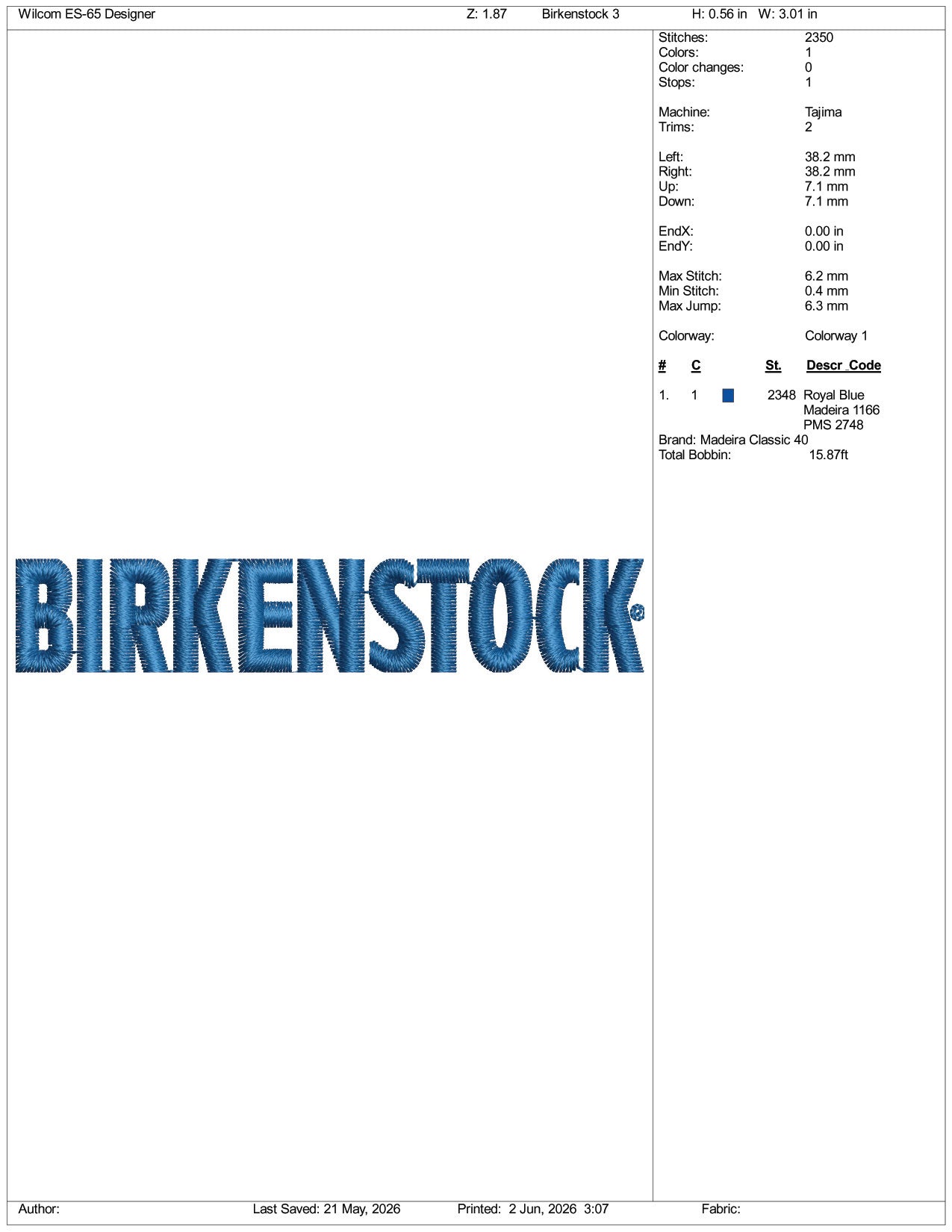 Birkenstock Logo Embroidery Design Files - 3 Size's