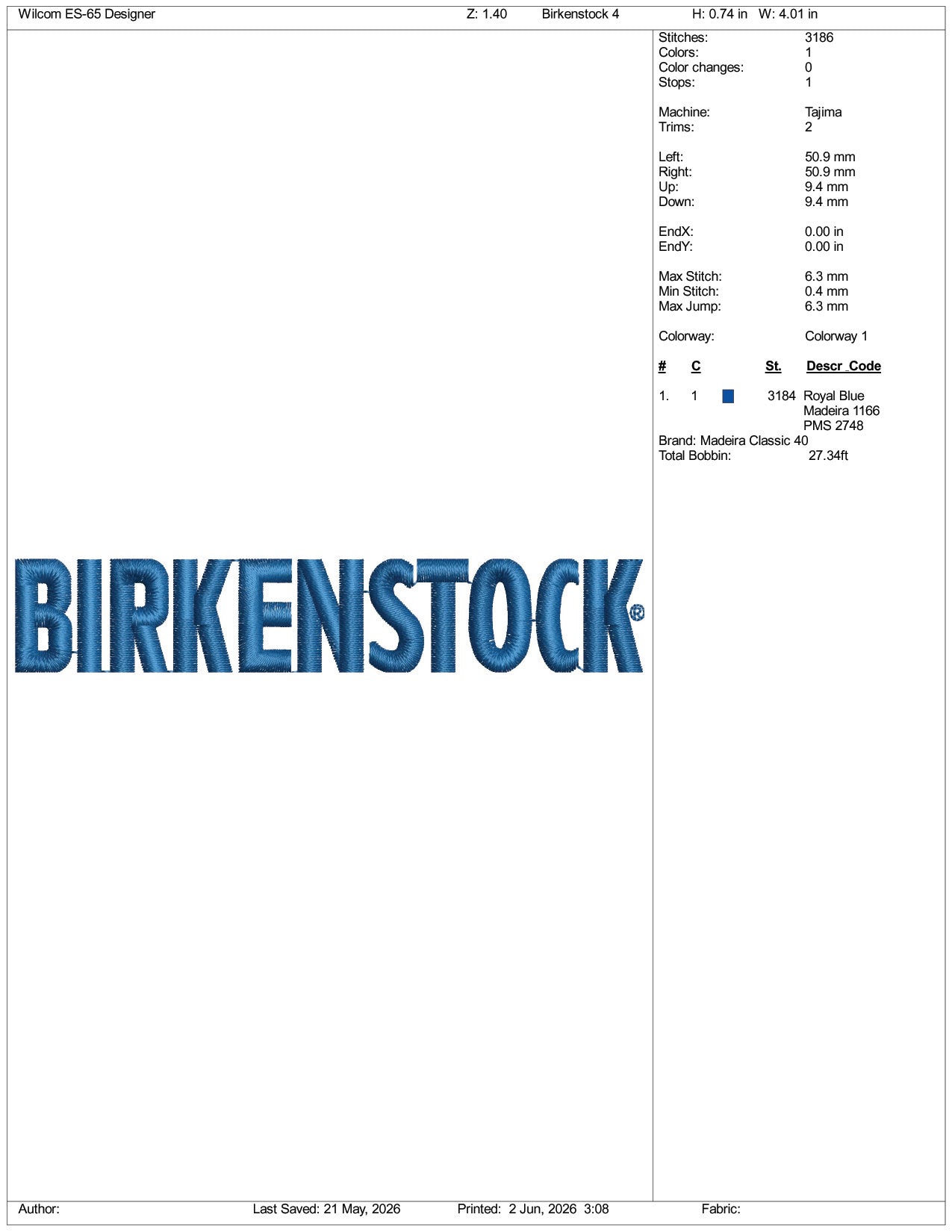 Birkenstock Logo Embroidery Design Files - 3 Size's