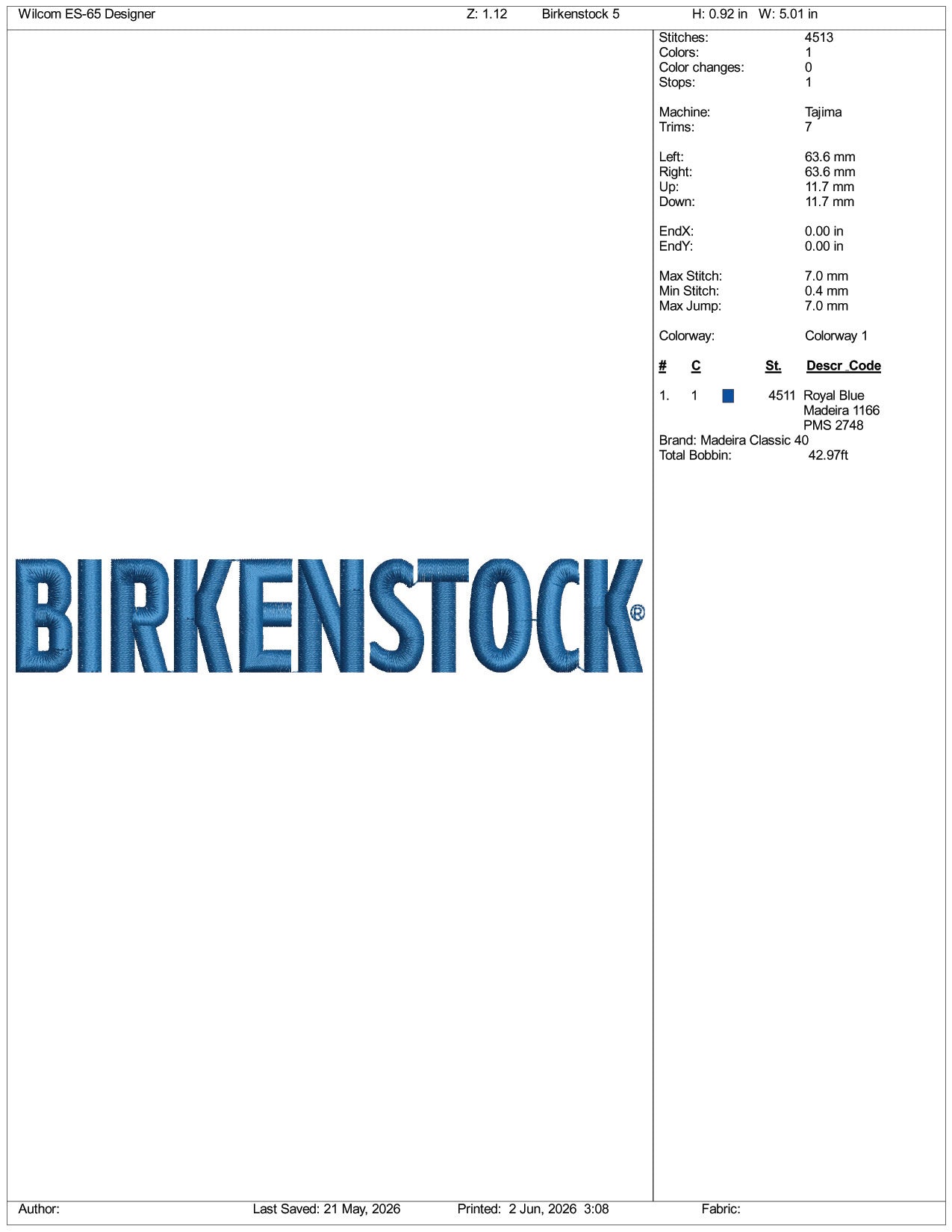Birkenstock Logo Embroidery Design Files - 3 Size's
