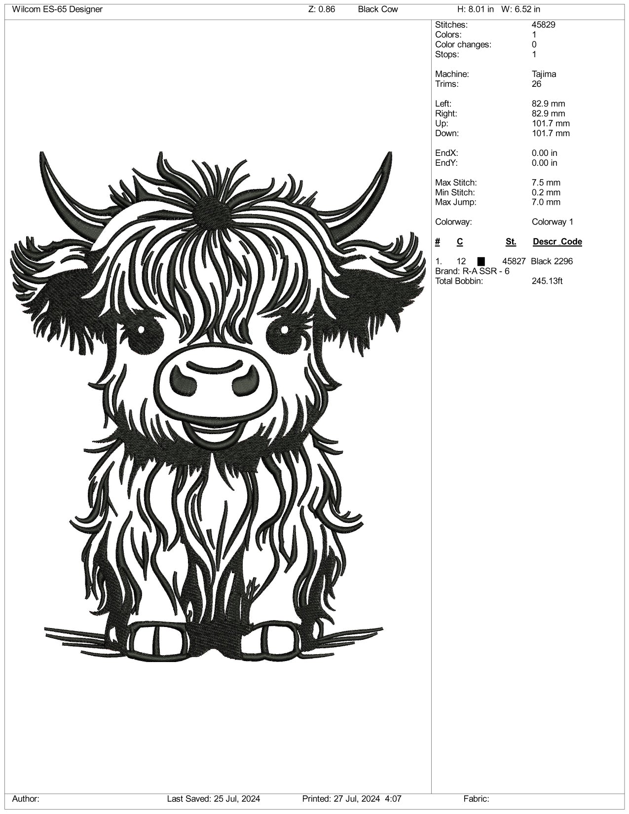 Baby Buffalo Embroidery Design Files - 3 Size's