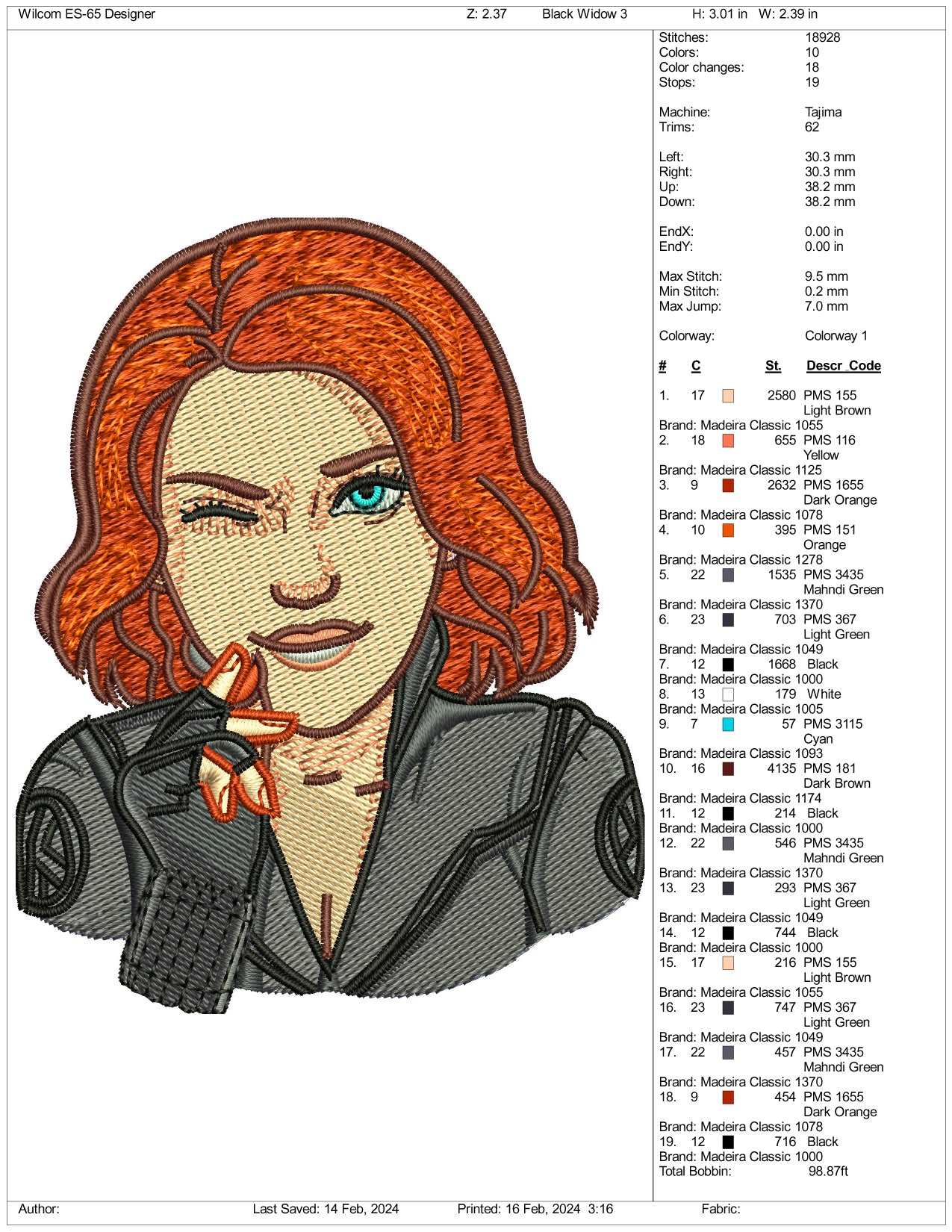 Black Widow Embroidery Design Files - 3 Size's