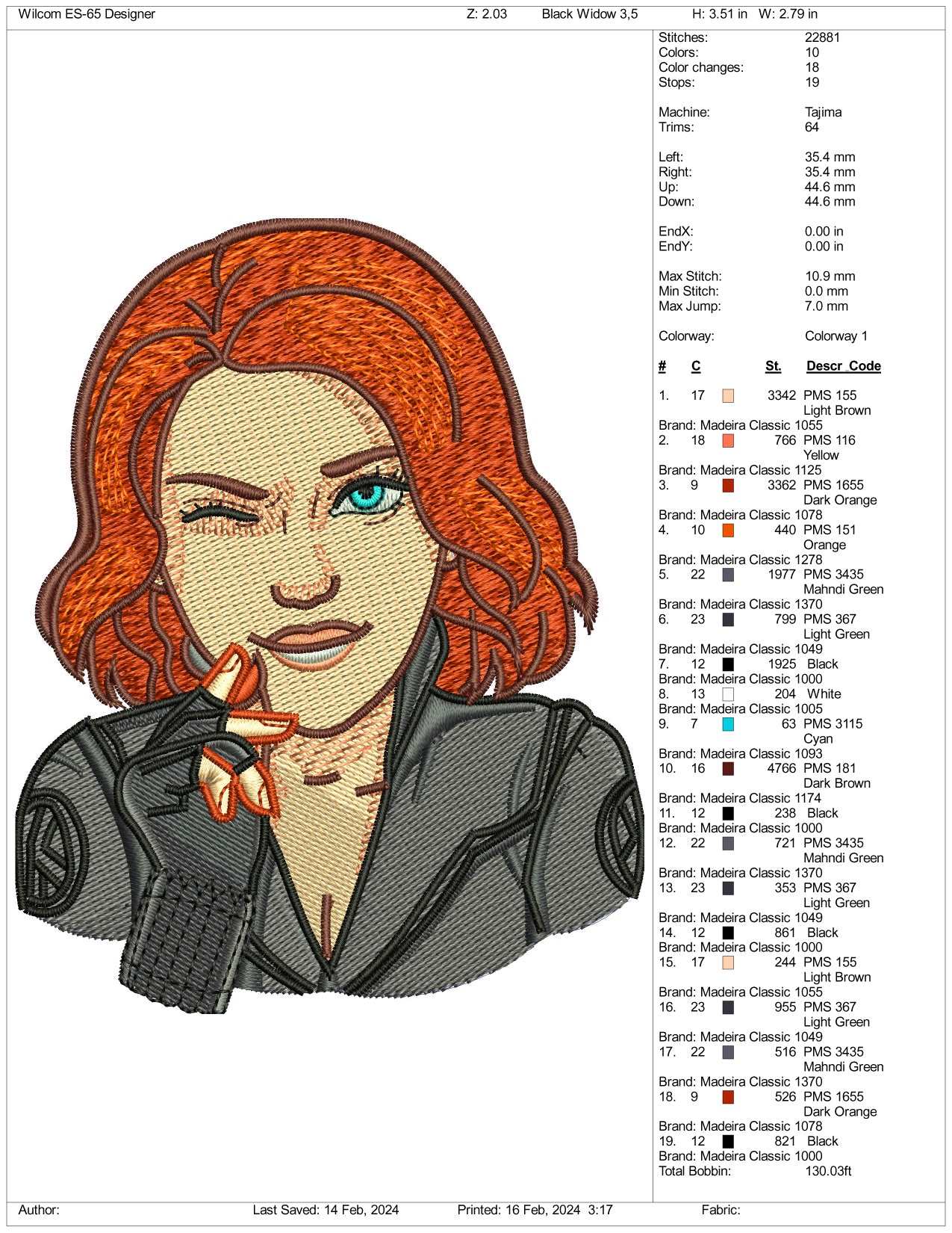 Black Widow Embroidery Design Files - 3 Size's