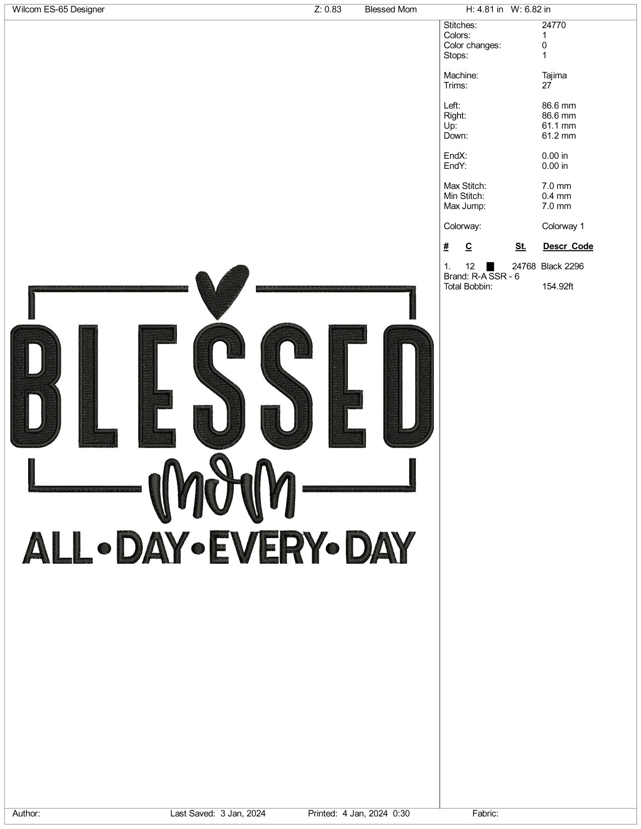 Blessed Mom All Day Every Day Embroidery Design Files - 3 Size's