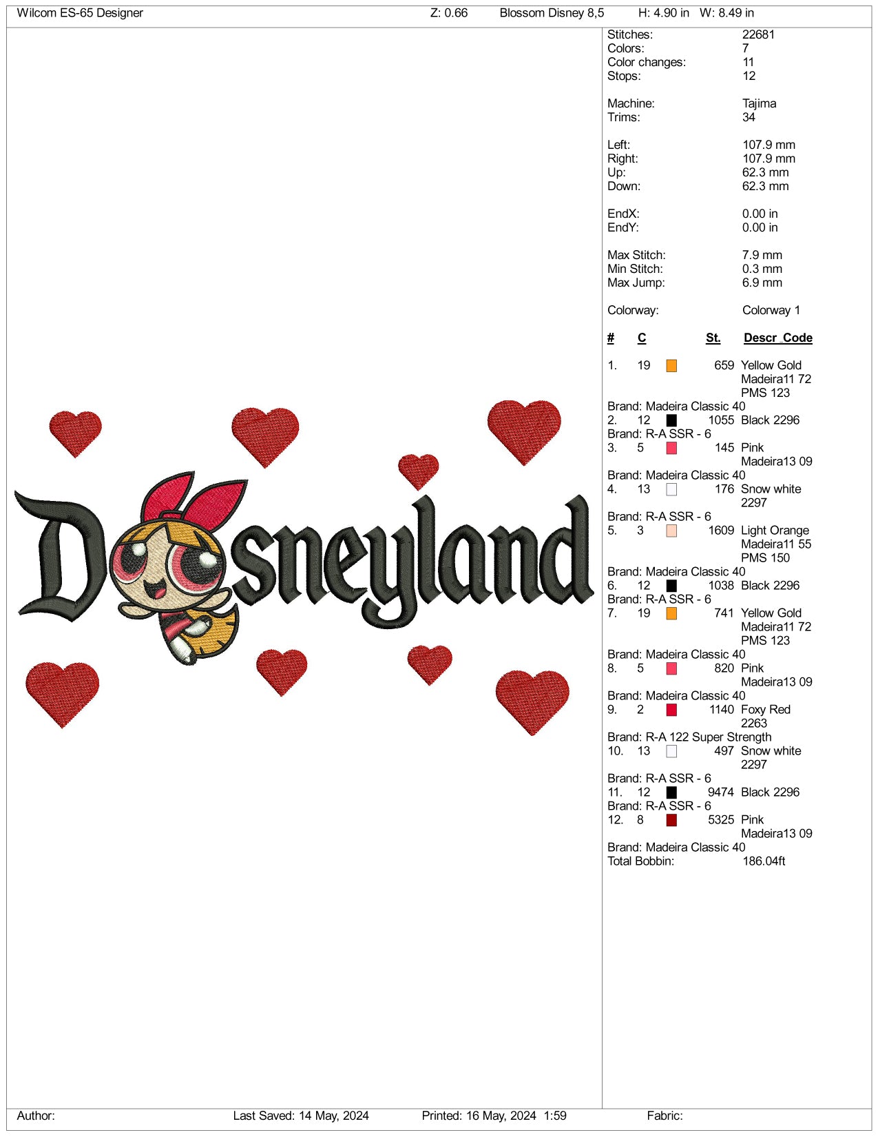 Blossom Disneyland Embroidery Design Files - 3 Sizes