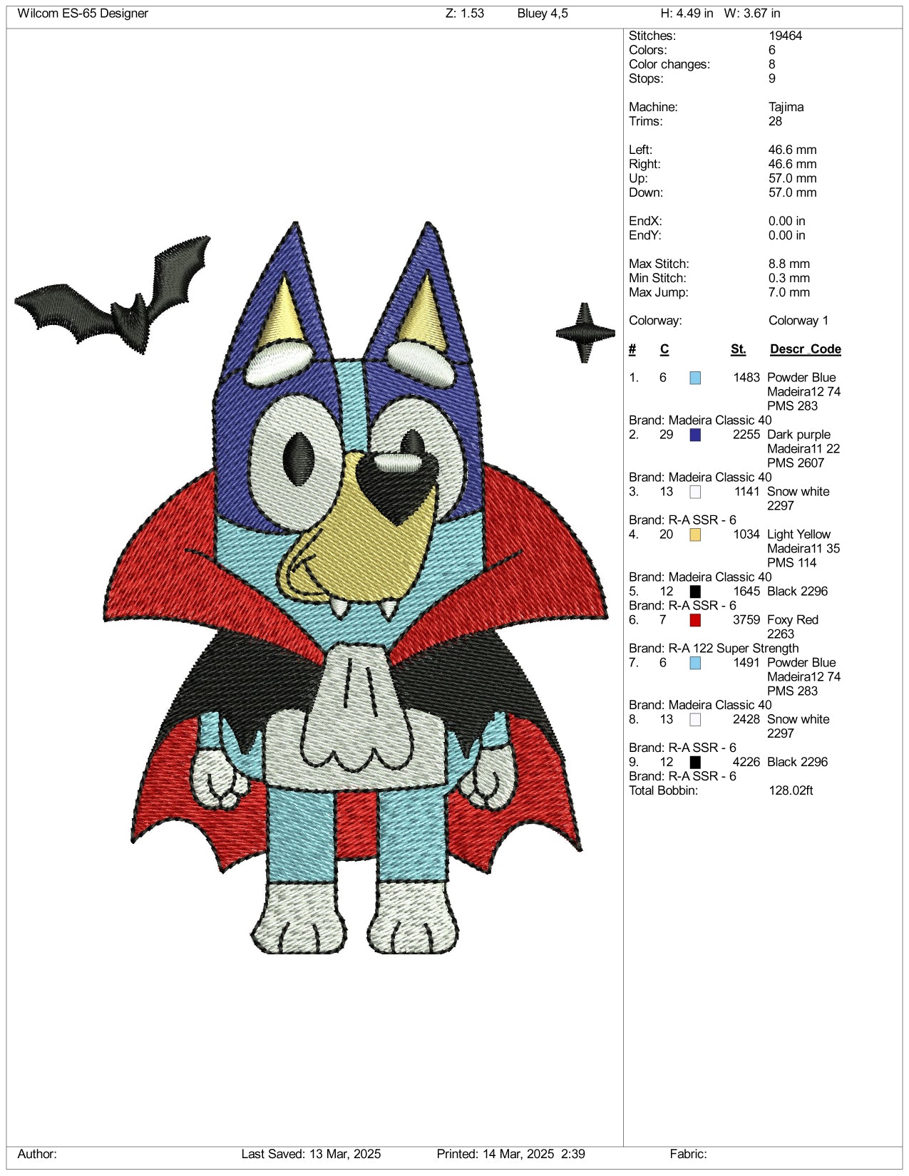 Bluey Halloween Embroidery Files - 3 Size's