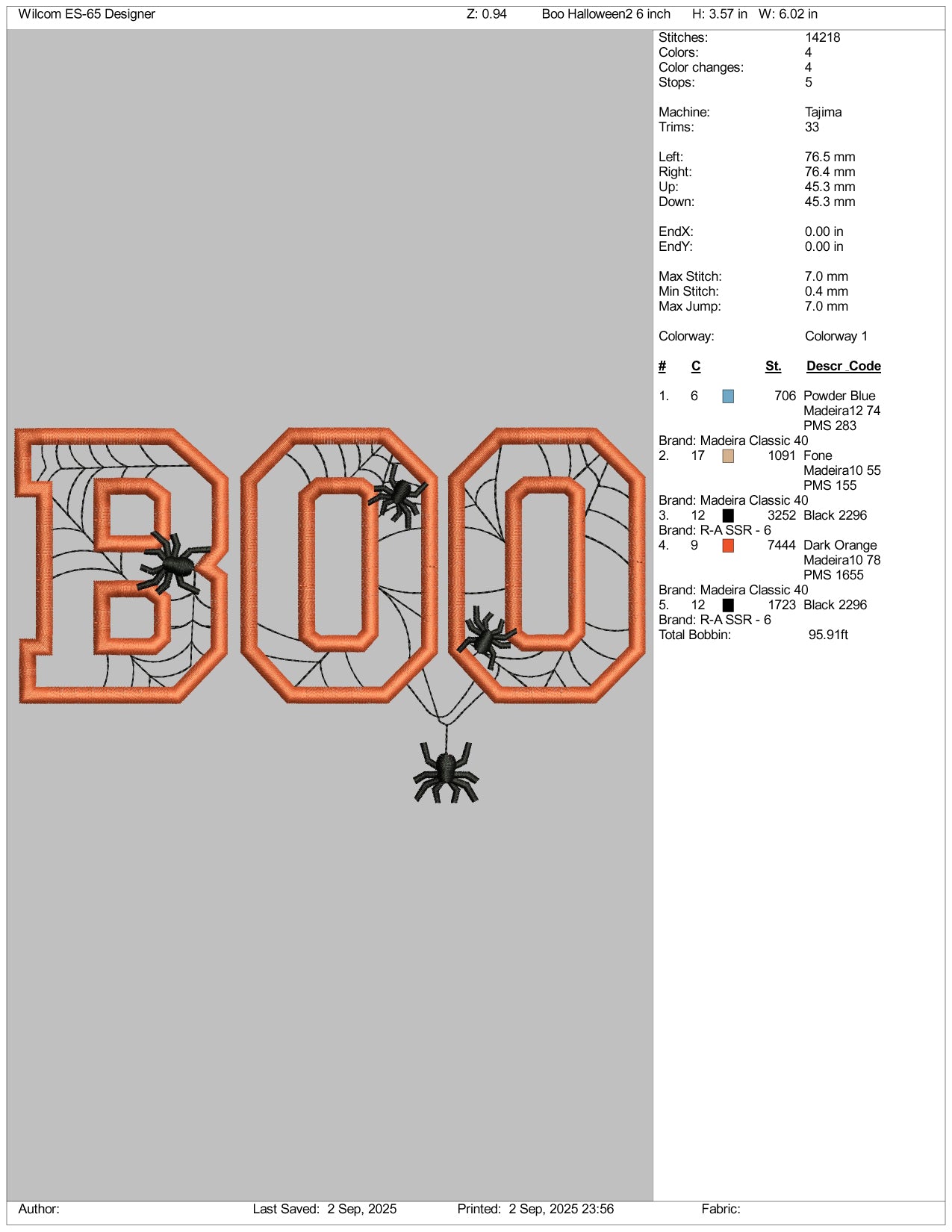 Spider Boo Embroidery Design Files - 3 Size's