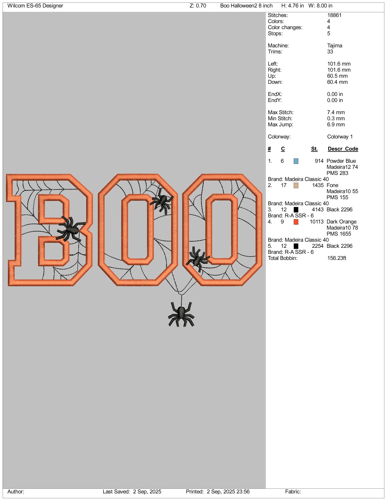 Spider Boo Embroidery Design Files - 3 Size's
