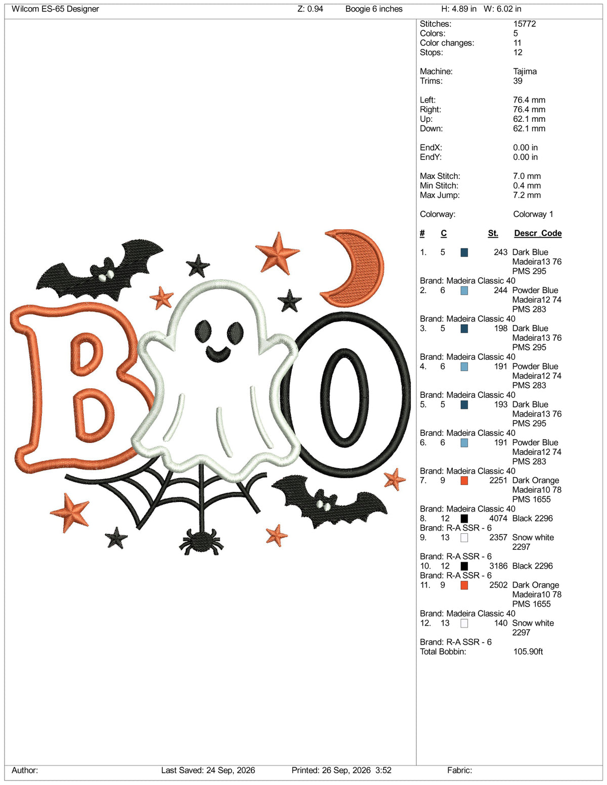 Boo Spooky Embroidery Design Files - 4 Size's