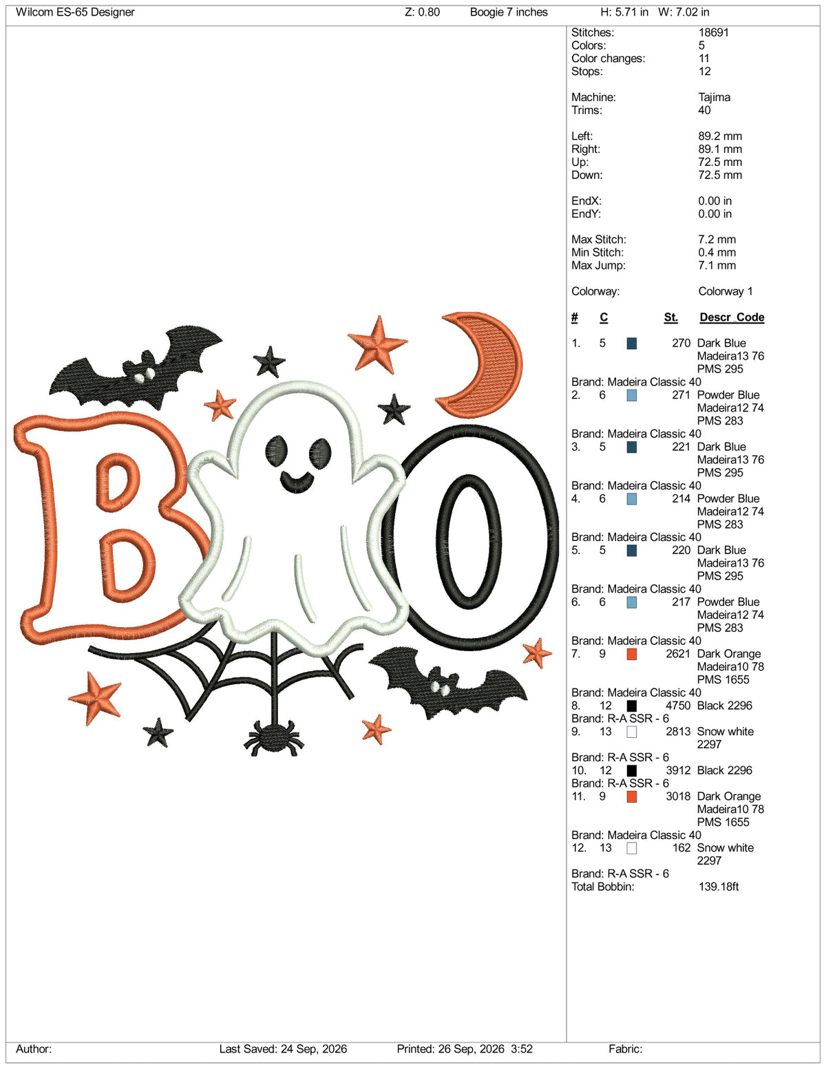 Boo Spooky Embroidery Design Files - 4 Size's