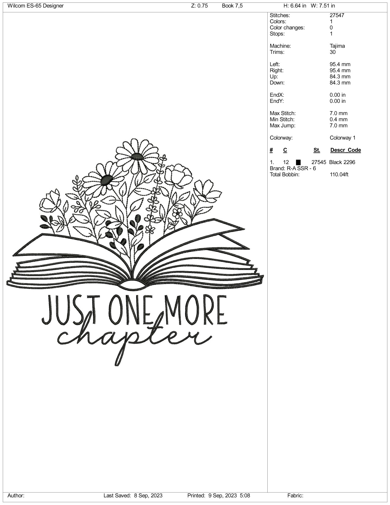 Just One More Chapter Embroidery Design Files - 3 Size's