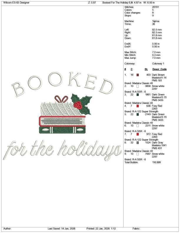 Booked For The Holiday Embroidery Design Files - 3 Size's