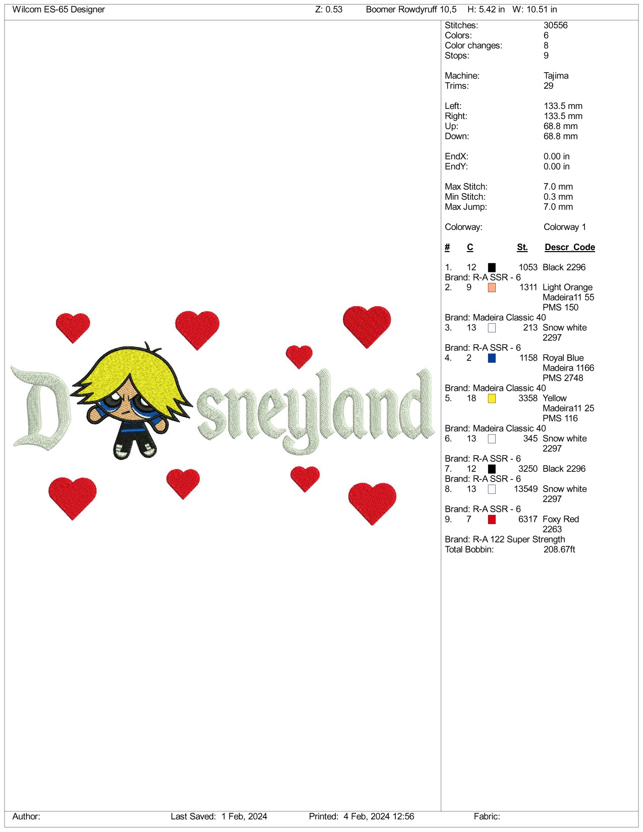 Boomer Disneyland Embroidery Design Files - 3 Size's