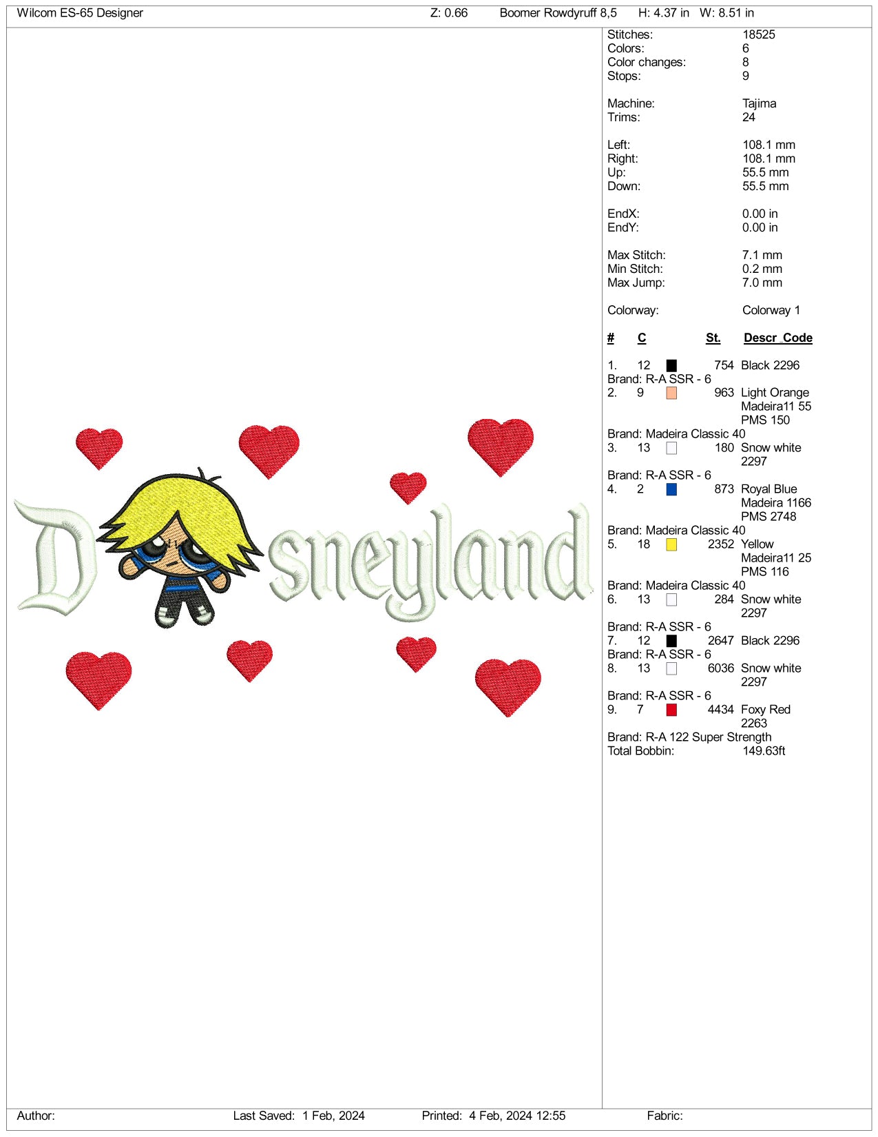 Boomer Disneyland Embroidery Design Files - 3 Size's