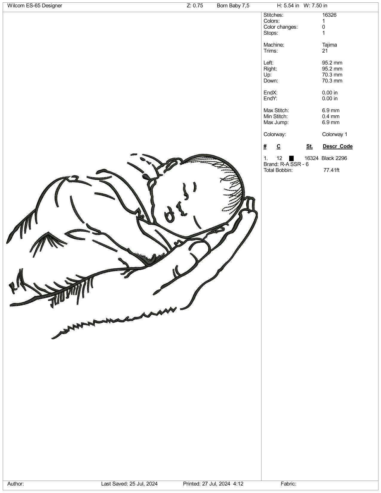 Baby Sleeping On Hand Embroidery Design Files - 3 Size's