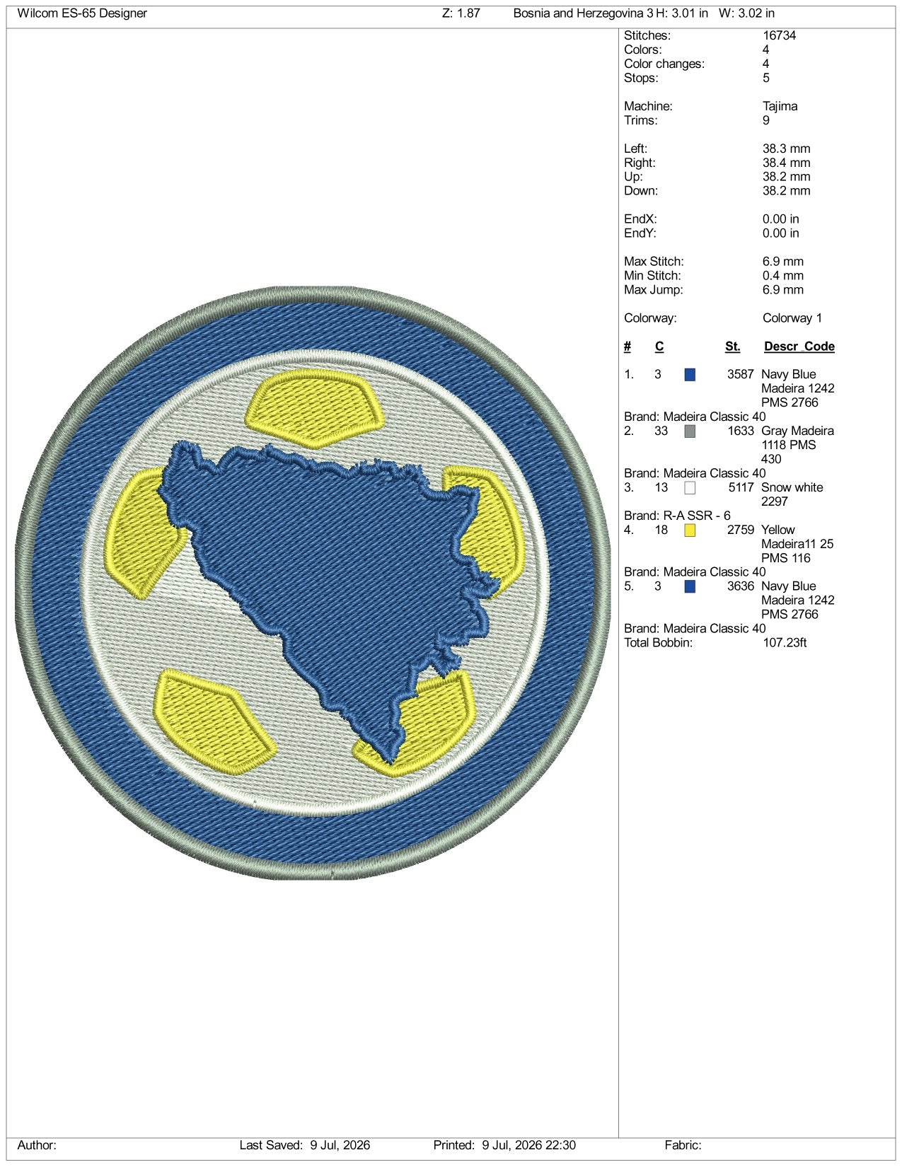 Bosnia and Herzegovina Football Logo Embroidery Design Files - 3 Size's