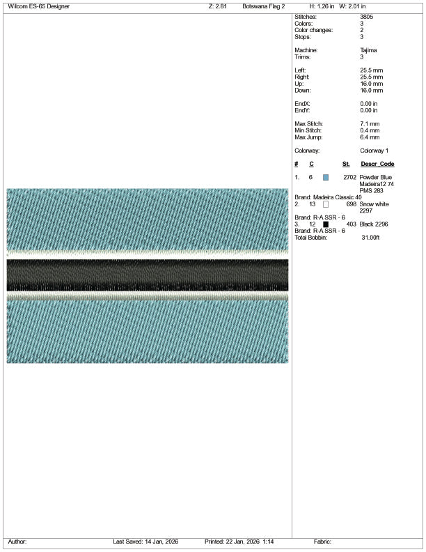 Botswana Flag Embroidery Design Files - 3 Size's