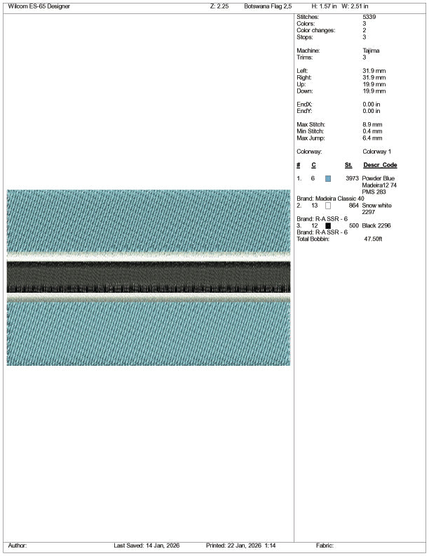 Botswana Flag Embroidery Design Files - 3 Size's