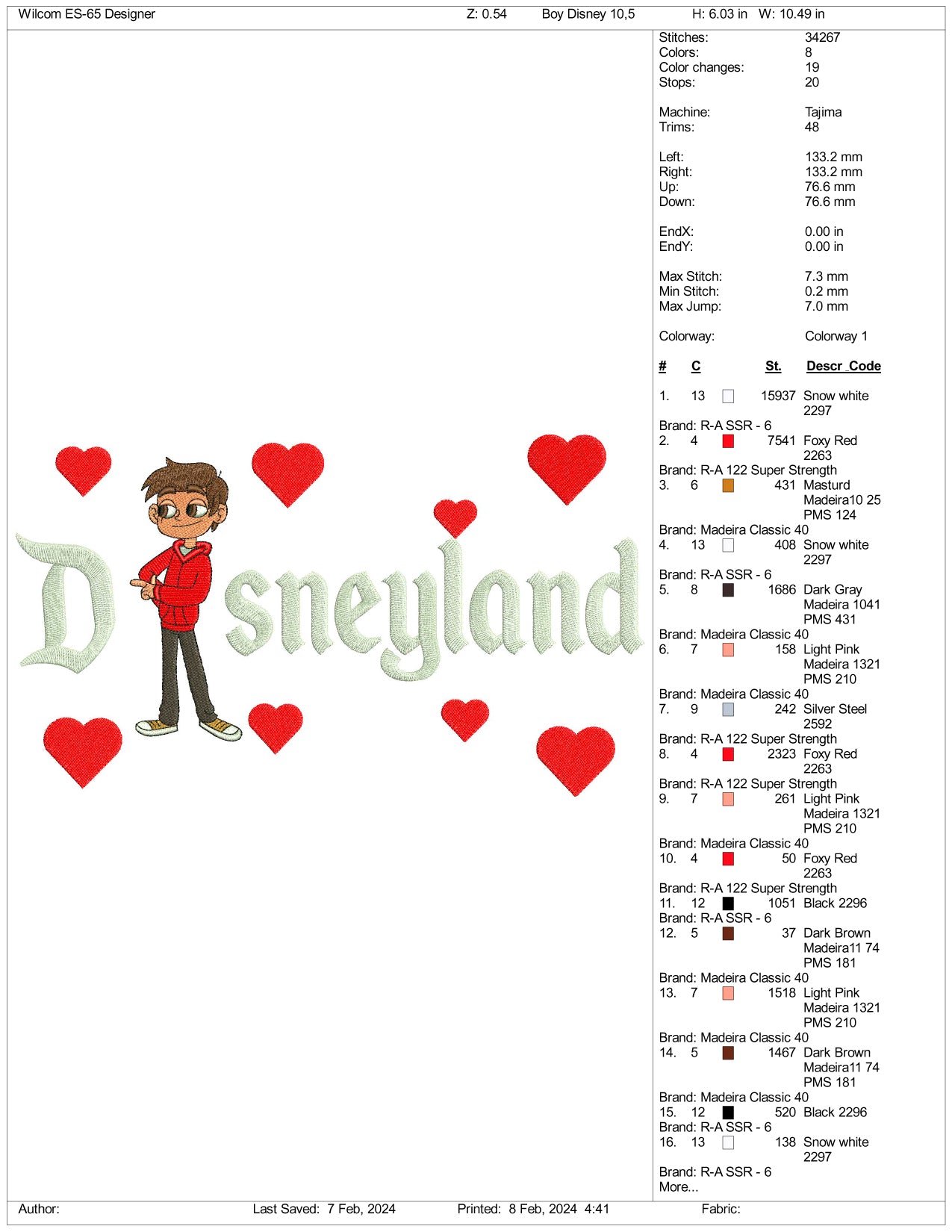 Marco Diaz Disneyland Embroidery Design Files - 3 Size's