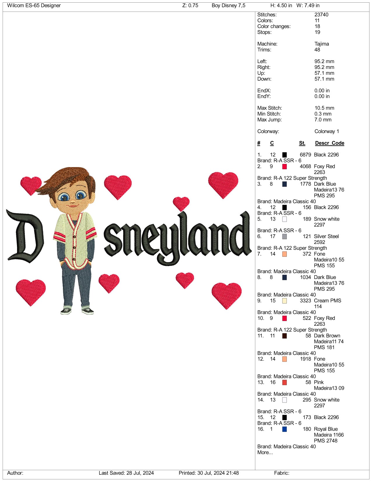 Tim Templeton Disneyland Embroidery Design Files - 3 Size's