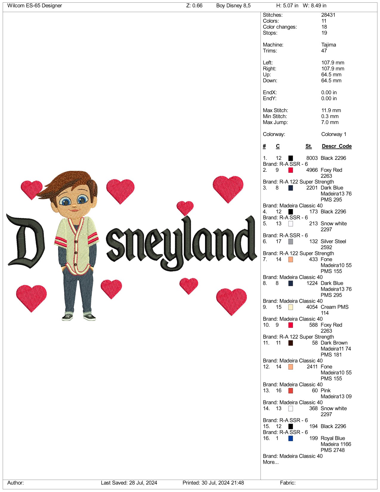 Tim Templeton Disneyland Embroidery Design Files - 3 Size's