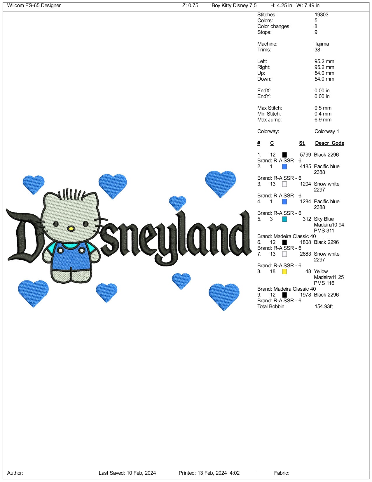 Dear Daniel Disneyland Embroidery Design Files - 3 Size's