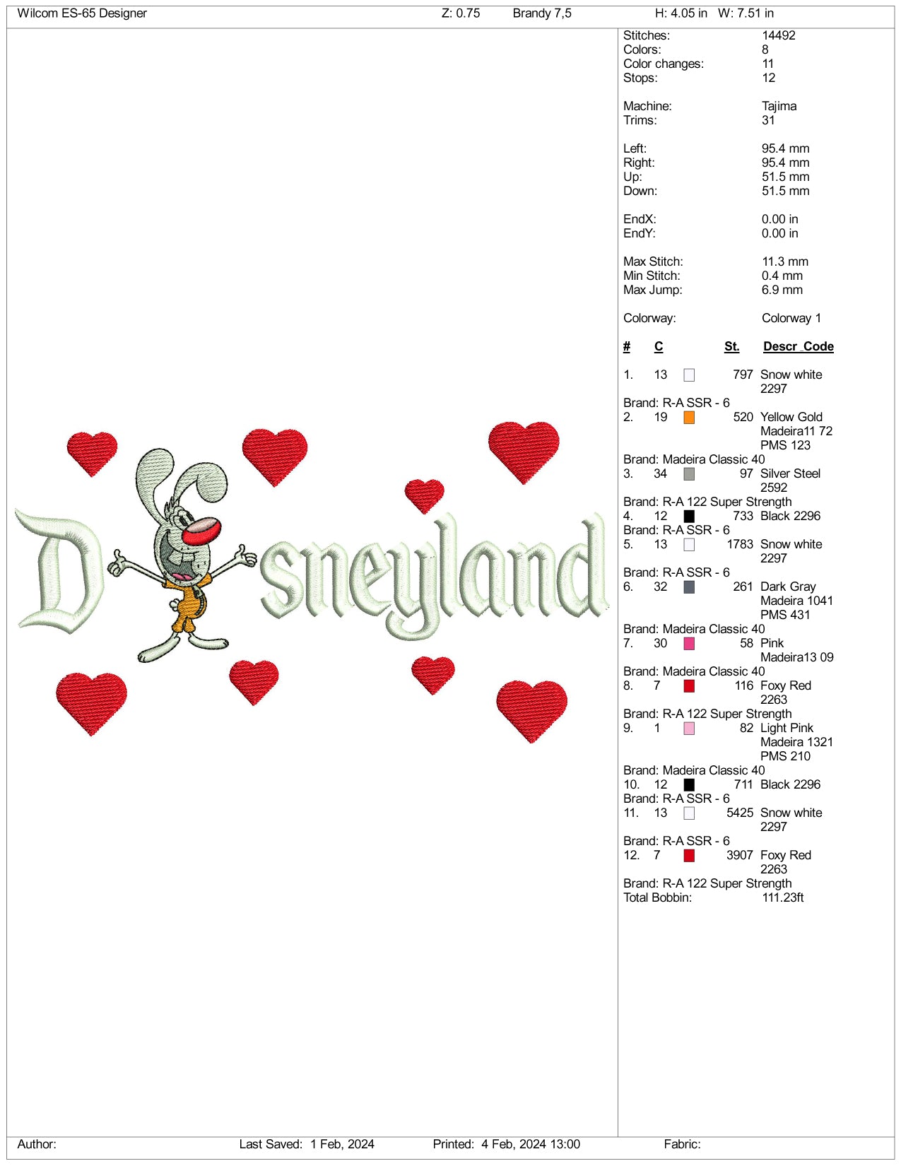 Mr Whiskers Disneyland Embroidery Design Files - 3 Size's