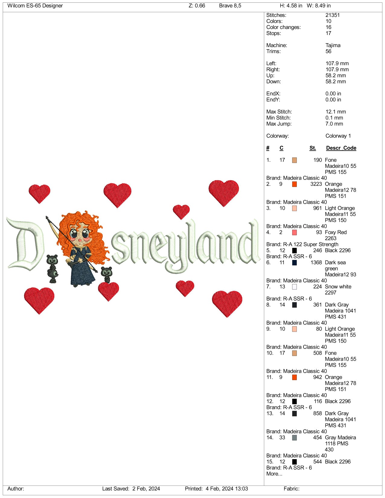 Chibi Princess Merida Disneyland Embroidery Design Files - 3 Size's