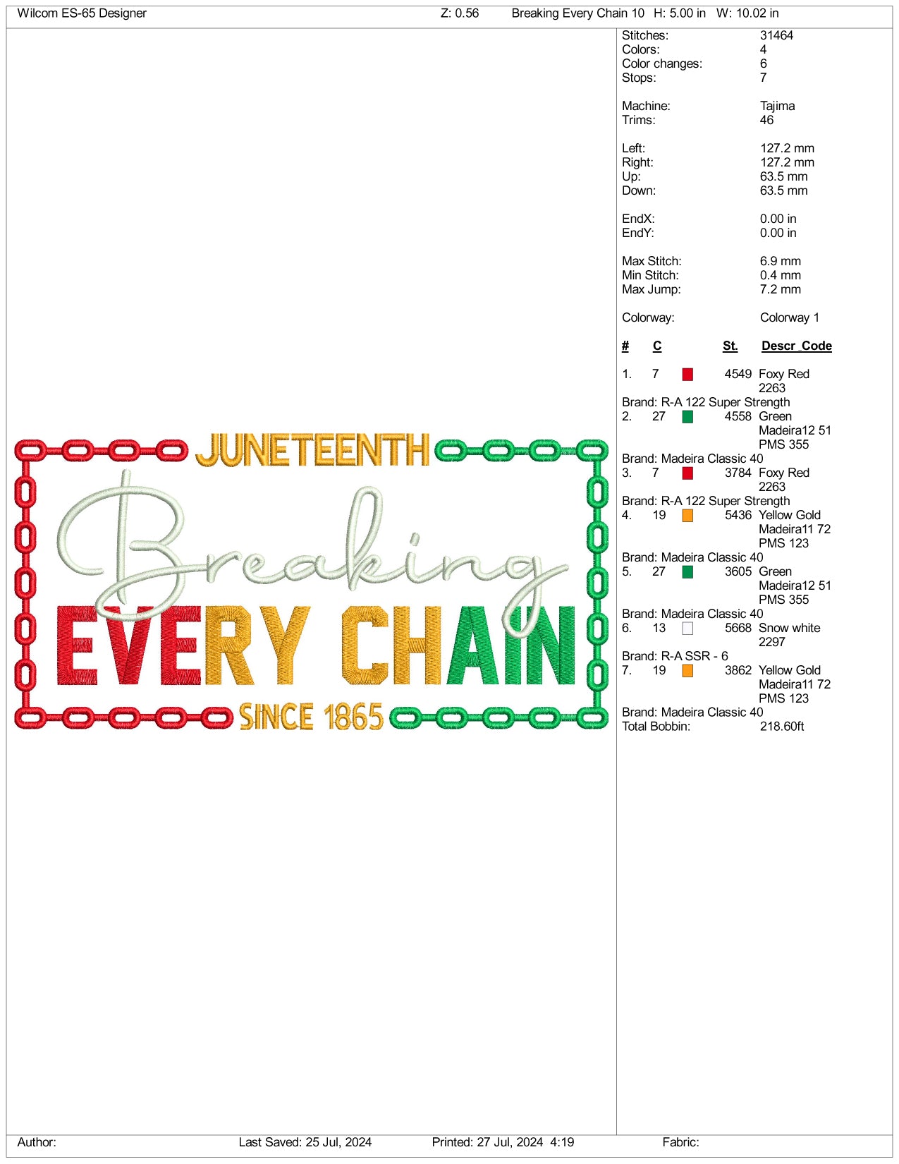 Breaking Every Chain Embroidery Design Files - 3 Size's