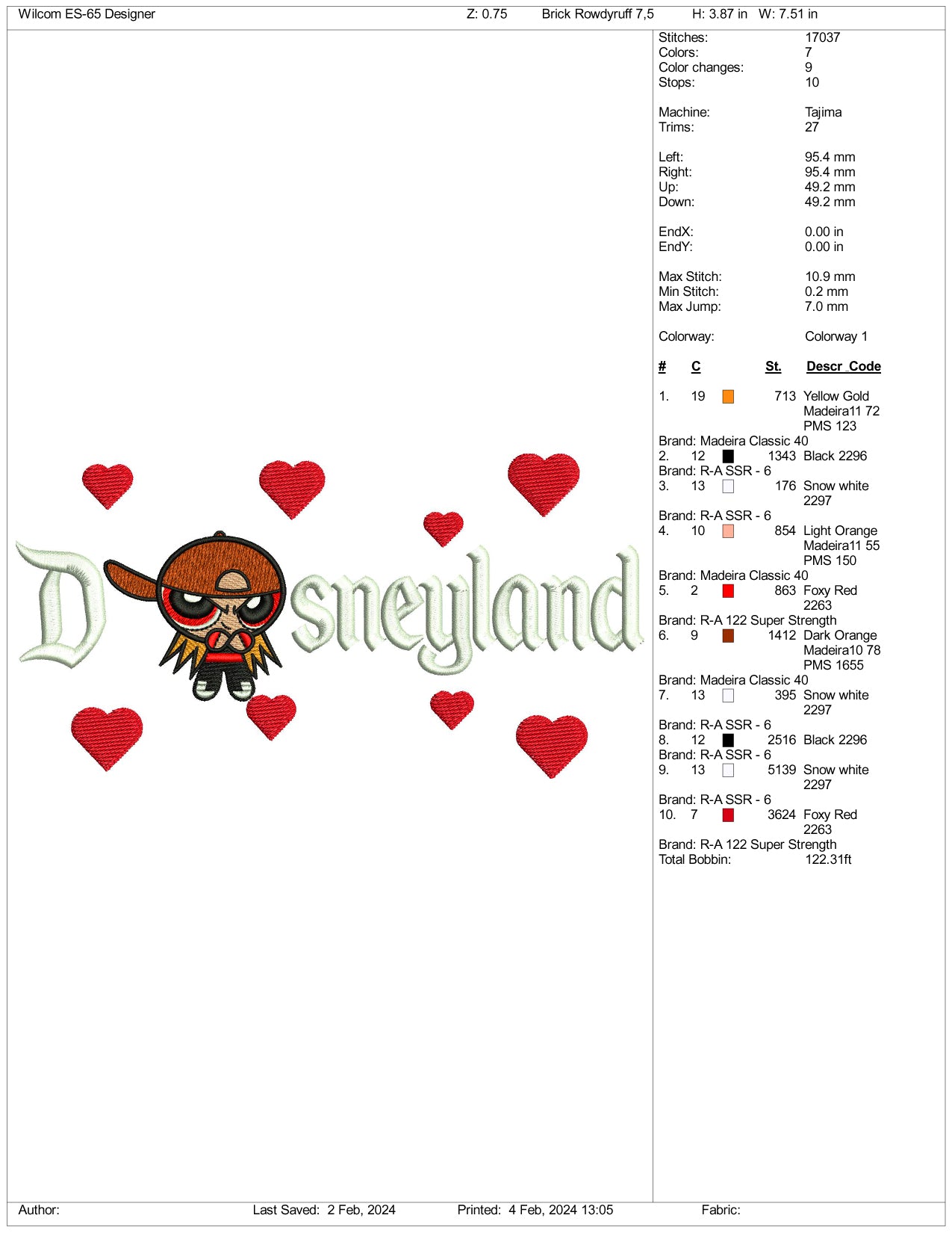 Brick Disneyland Embroidery Design Files - 3 Size's