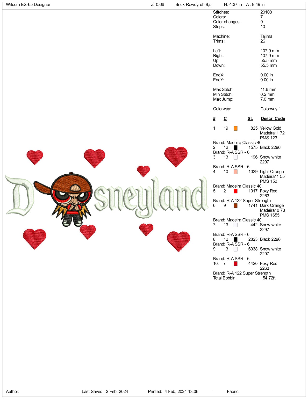 Brick Disneyland Embroidery Design Files - 3 Size's