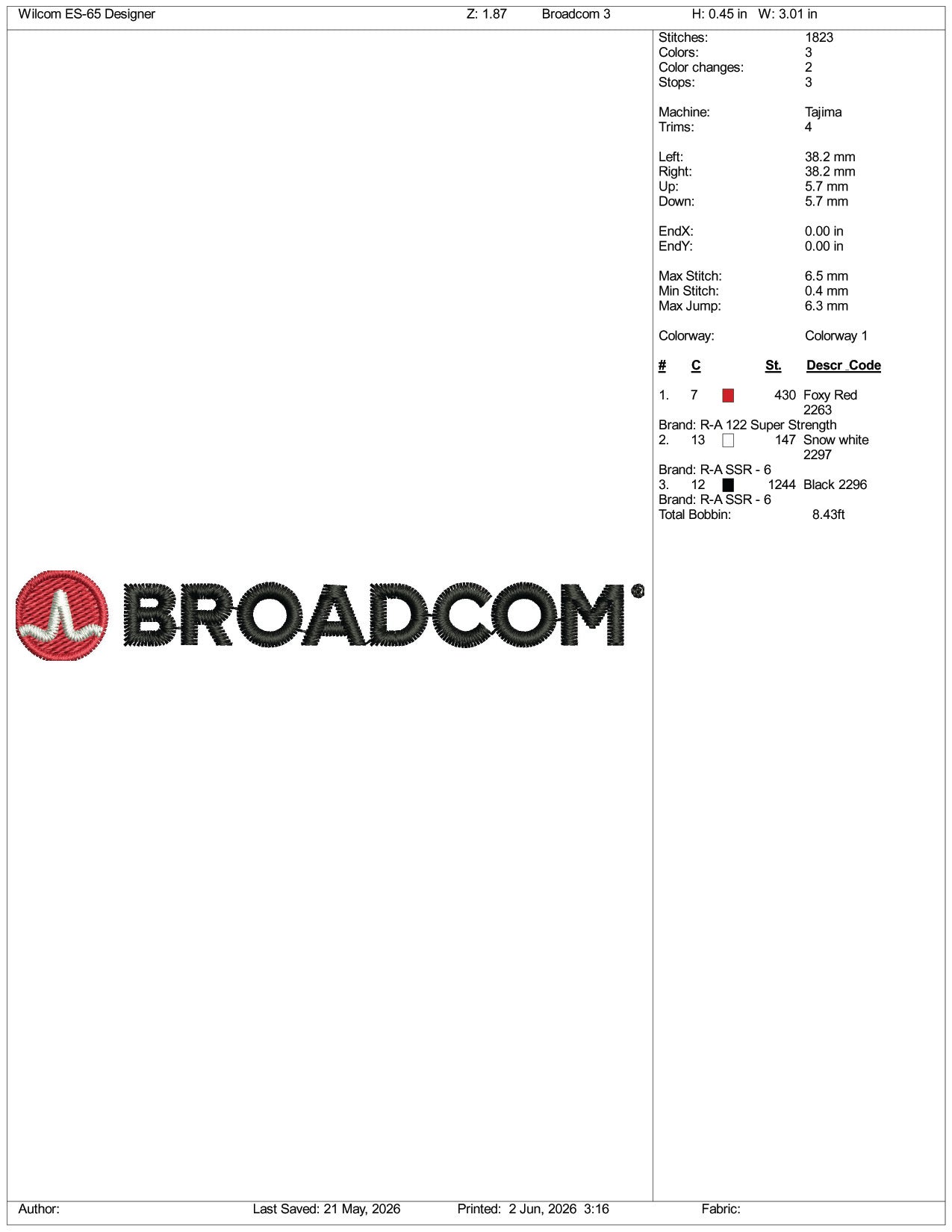 Broadcom Logo Embroidery Design Files - 3 Size's