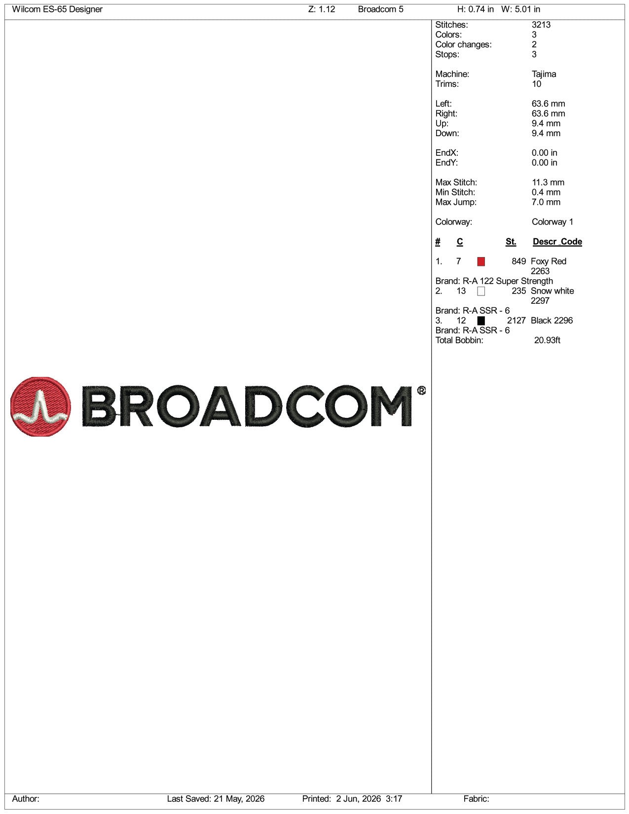 Broadcom Logo Embroidery Design Files - 3 Size's