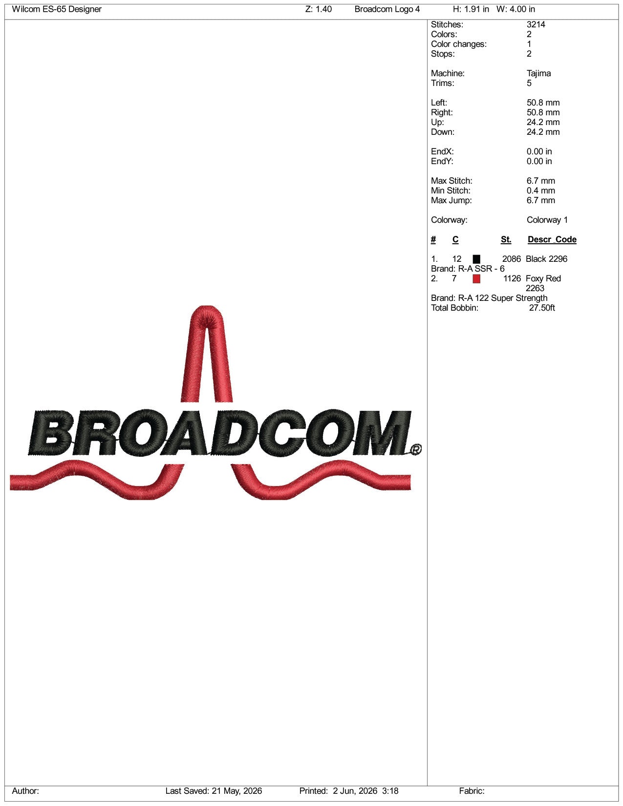 Broadcom Logo v2 Embroidery Design Files - 3 Size's