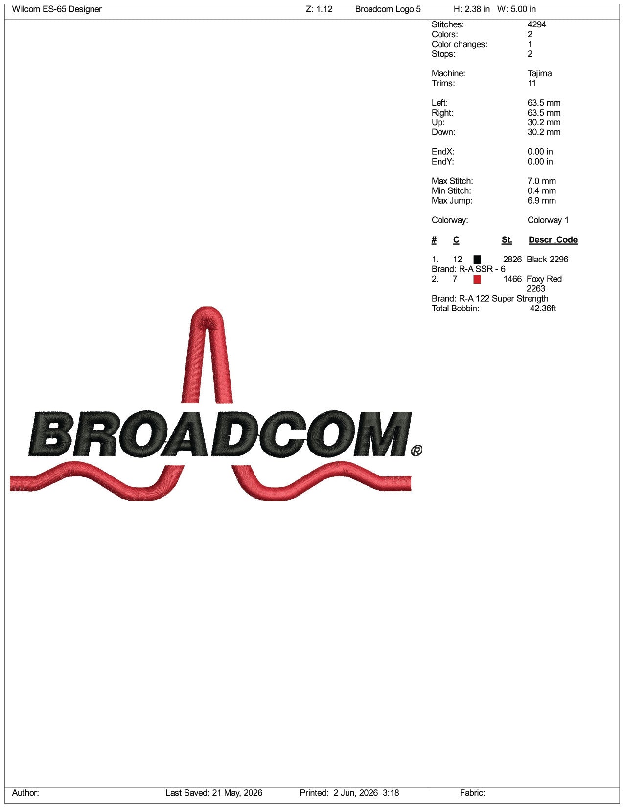 Broadcom Logo v2 Embroidery Design Files - 3 Size's