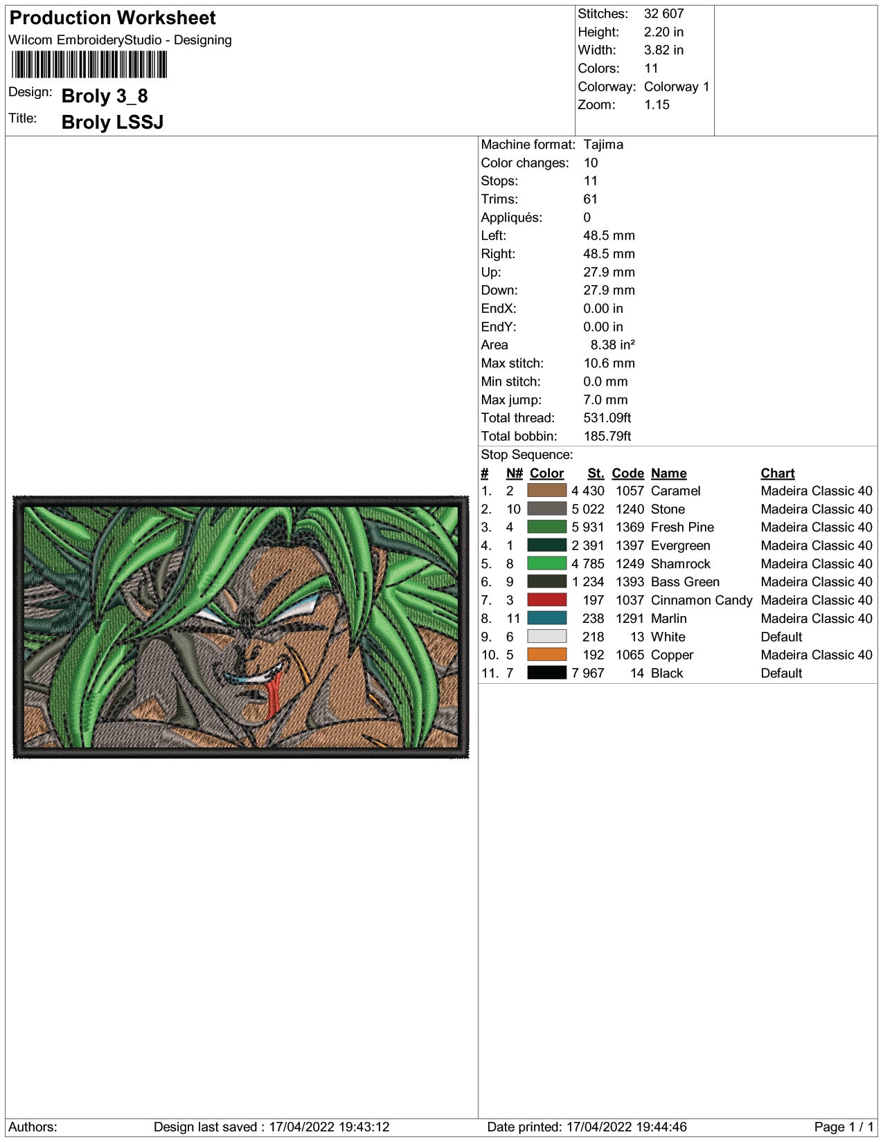 Broly Embroidery Design Files - 3 Size's